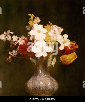 'fine arts, Fantin-Latour, Henri, (1836 - 1904), painting, 'daffodils and tulips', Louvre, Paris, historic, historical, Europe Stock Photo