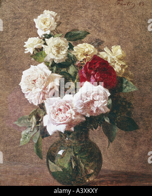 'fine arts, Fantin-Latour, Henri, (1836 - 1904), painting, 'flowers in vase', 1883, Gulbenkian Collection, Lisbon, historic, h Stock Photo