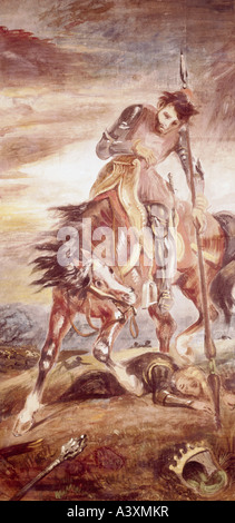 'fine arts, Delacroix, Eugene, (1798 - 1863), painting, 'King Rodrigo', 1833, tempera on paper and canvas, 192 cm x 92 cm, Art Stock Photo