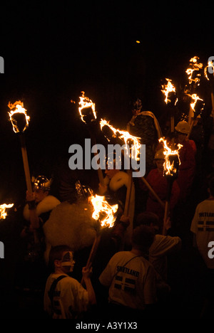 dh Up Helly Aa LERWICK SHETLAND Parading torches Junior Guizer fire procession Viking galley burning parade Stock Photo