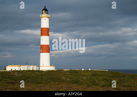 dh Tarbat Ness lighthouse TARBAT NESS ROSS CROMARTY Lighthouse light beacon tower grey stormy clouds scotland shire peninsular Stock Photo