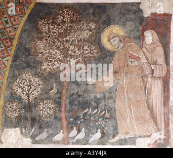 'Francis of Assisi, circa 1181 - 3.10.1226, Italian clergyman, saint, scenes from his life, 'preaching to the birds', fresco, Stock Photo