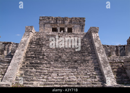 Rising stone staircase front entrance ancient ruins Tulum Riviera Maya Mexico Stock Photo