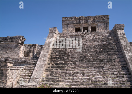 Palace stairway front entrance stone ruins Tulum Riviera Maya Mexico Stock Photo