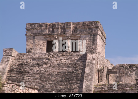 Tulum lost city ancient civilizations palace stone stairway front right Mexico Riviera Maya Stock Photo