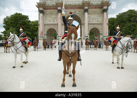 French Republican guards on show in front of the Louvre museum in Paris France 2004 Stock Photo