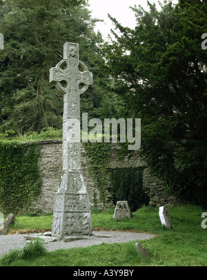 travel / geography, Ireland, Moone, monuments, bible cross, 9th / 10th century, historic, historical, Europe, County Kildare, religion, christianity, fine arts, religious art, middle ages, sculpture, sculptures, stone, granite, celtic, high, medieval, Stock Photo