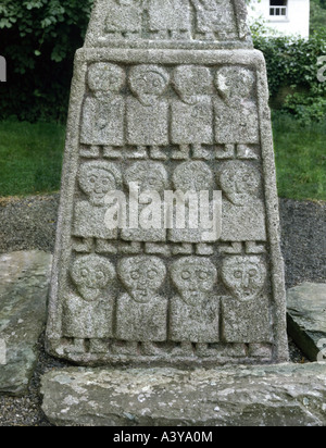 travel / geography, Ireland, Moone, monuments, bible cross, west side, detail, twelve apostles, 9th / 10th century, historic, historical, Europe, County Kildare, religion, christianity, fine arts, religious art, middle ages, sculpture, sculptures, stone, granite, celtic, relief, reliefs, high, medieval, Stock Photo