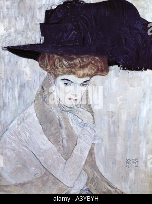 'fine arts, Klimt, Gustav, (1862 - 1918), painting, 'Der schwarze Federhut', ('the black feather hat'), 1910, oil on canvas,