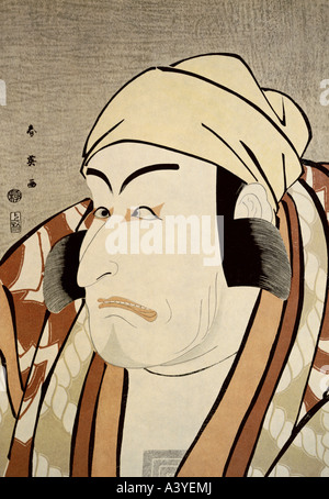 'fine arts, Shunei, Katsukawa, (circa 1762 - 1819), graphics, 'the actor Ebizo Ichikawa in the role of samurai Honzo Kakogawa' Stock Photo