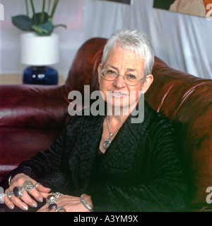 British childrens author Jacqueline Wilson relaxing in the VIP room at the Hay Book Festival, Hay-on-Wye, Wales, UK  KATHY DEWITT Stock Photo