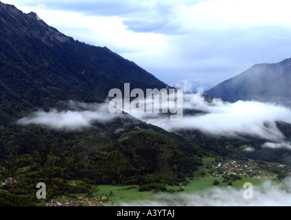 cloud-covered valley, France, Annecy Stock Photo