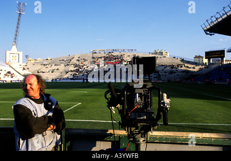 TV cameraman at the Stade Velodrome home to French League one side Olympique Marseille, France. Stock Photo