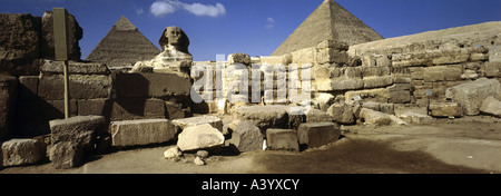 travel /geography, Egypt, Giza, great sphinx and pyramids of Khafre and Khufu, circa 2700 - 2500 B.C., historic, historical, Africa, architecture, ancient world, Old Kingdom, 4th dynasty, 28th / 26th century B.C., pyramid, Chephren, Cheops, UNESCO world heritage, ancient world, Stock Photo