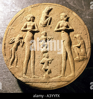 fine arts, Mesopotamia, Babylonia, relief, dancers, terracotta, Old Babylonian, 2040 - 1750 BC, Iraqi National Museum Bagdad, an Stock Photo