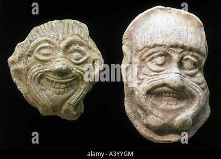 fine arts, Mesopotamia, Babylonia, relief, two heads of demon Humbaba, Old Babylonian, 2nd millennium BC, Iraqi National Museum Stock Photo