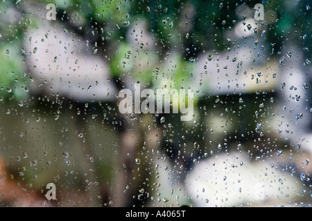 Rain on window pane Stock Photo