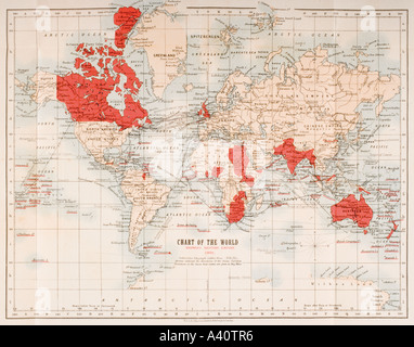 Map of the world showing in red the extent of the British Empire in 1901 Stock Photo