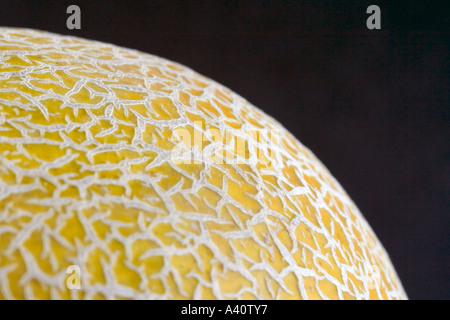 View of melon, looks like planet seen from space.  Dark background Stock Photo