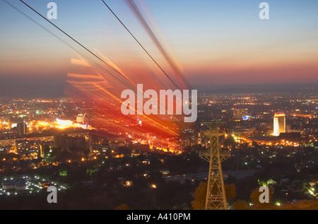 Almaty Cable Car Descending Mountain At Dusk Stock Photo