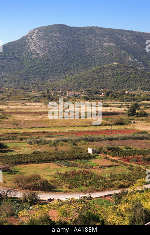 Fertile fields surrounding the small town of Ston in the Peljesac Peninsula, Croatia Stock Photo