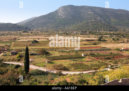 Fertile fields surrounding the small town of Ston in the Peljesac Peninsula, Croatia Stock Photo
