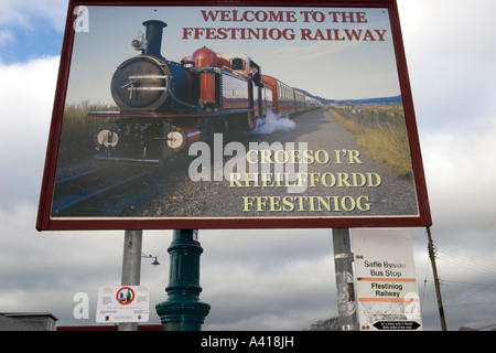Sign at theFfestiniog railway at Porthmadog, Wales. Stock Photo