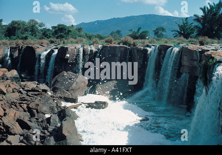 Fourteen Falls on the Athi River near Thika showing white foam caused by chemical pollution in Kenya East Africa Stock Photo