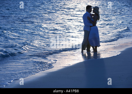 Romantic couple on beach Stock Photo