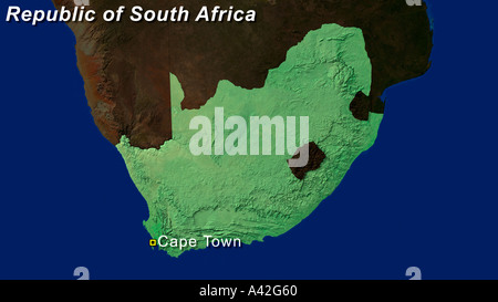 Satellite Image Of The Republic Of South Africa Highlighted Stock Photo