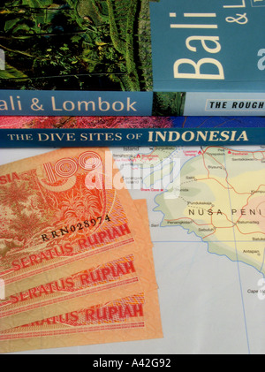 Map Denpasar Bali Lombok Indonesia Guidebook Rough Guide Bali Lombok Dive Sites Indonesia currency Indonesian rupiah Stock Photo