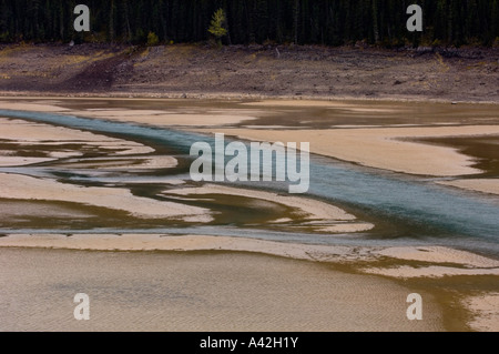 Patterns in Medicine Lake during low-water period, Jasper National Park, Alberta, Canada Stock Photo