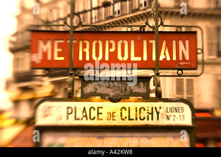 Paris France Metro station Montmatre Place de Clichy blurred Stock Photo