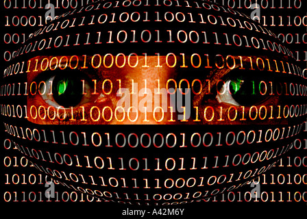 Eyes in binary code abstract identity fraud concept. Stock Photo