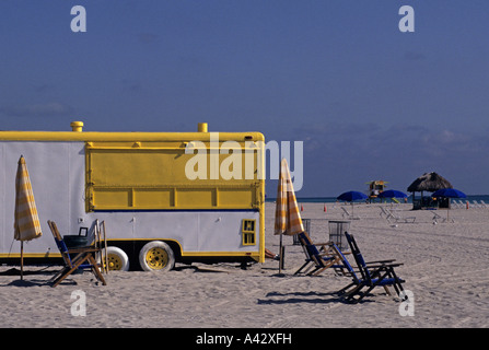 movable kiosk on the beach during the winter Miami Beach Florida Usa Stock Photo