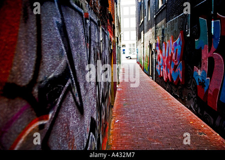 grafitti filled alley in Amsterdam Stock Photo