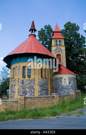 Abandoned church (Secession Chapel) near Plasnice in the Eagle Mountains (Orlicke hory), East Bohemia, Czech Republic. Stock Photo