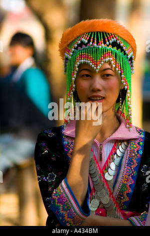 Hmong Woman in Traditional Dress Ban Khua 1 near Luang Prabang Laos Stock Photo