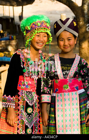 Two Hmong girls wearing their traditional hats Stock Photo - Alamy