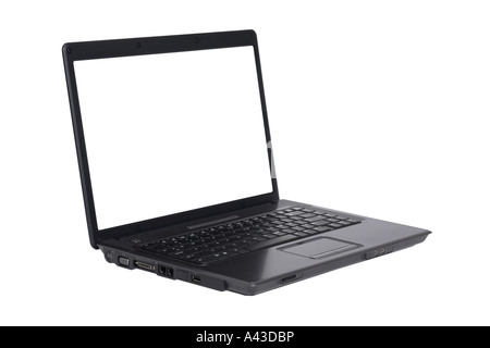 Notebook Computer with Blank Screen cut out on white background Stock Photo