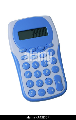 Blue Calculator cut out on white background Stock Photo