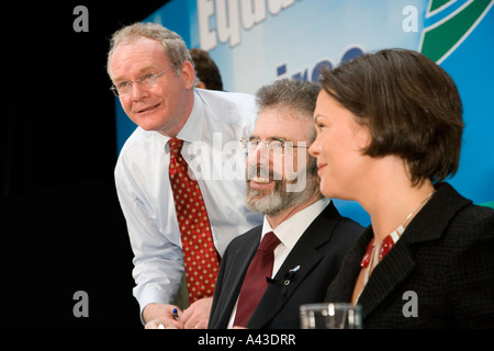 Martin McGuinness Gerry Adams and Mary Lou McDonald of the Sinn Fein Political party at their Ard Fheis in Dublin 2007 Stock Photo