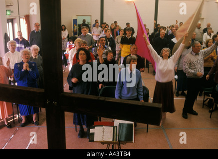 Charismatic 'Fountain of Life Ministry' church service in Saham Toney village hall Norfolk 1990s UK HOMER SYKES Stock Photo