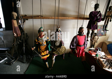 100 year old Sicilian hand-made puppets in the Stony Creek Puppet House Theater, Branford, Connecticut USA Stock Photo