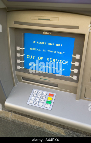 Out of service notice on Cash Machine, ATM, London Stock Photo