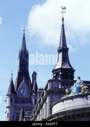 dh  UNION STREET ABERDEEN Roof tops Municipal buildings and Town house clock tower Stock Photo