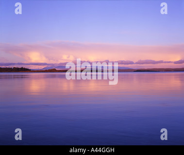 Rose dawn over Mull viewed from Connel Bay, Oban, Argyll Stock Photo