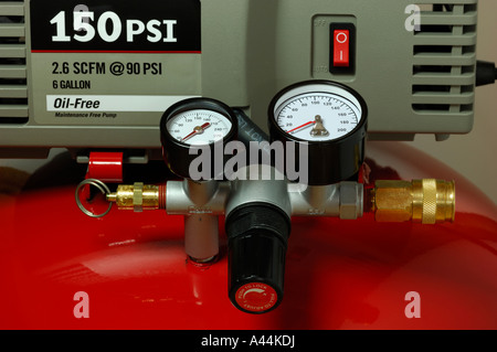 Compressor gauges, connections and safety release valve Stock Photo