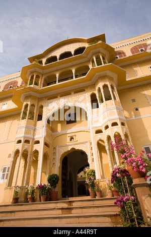 India Rajasthan Samode palace Hotel near Jaipur entrance steps from the garden Stock Photo