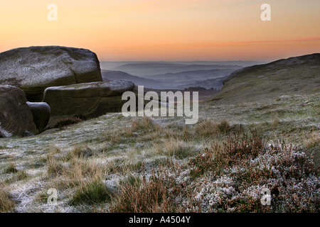 Stanage Edge sunrise, Peak District National Park, England, UK Stock Photo